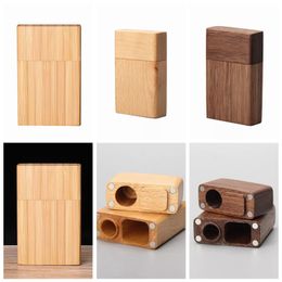 Latest Smoking Natural Wooden Cases Portable Dry Herb Tobacco Cigarette Storage Box Dugout Stash Case With Glass One Hitter Catcher Taster Holder DHL Free