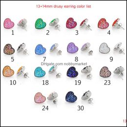 Stud Earrings Jewelry Bk Women Druzy Round And Heart Shape Resin Stone Drop Stainless Steel Hypoallergenic For Female Fashion Delivery 2021