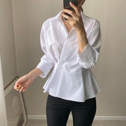 Spring Autumn Basic White Shirt Women Blouses OL Elegant Loose Bottoming Shirts Solid Lapel Tops Woman Clothes 210421