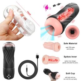 NXY Sex Masturbators 23cm Male Masturbator Penis Pump Vagina Real Pussy Vibrator for Man Glans Sucking Soft Cup Flirting Voice Toys Adults Erotic 220127