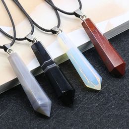 Reiki Healing Chakra Necklace Choker Big Hexagonal Bullet Natural Agates Opal Quartz Crystal Pendulum Pendants Necklace Amulet