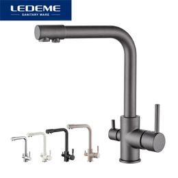 LEDEME Waterfilter Taps Kitchen Faucets Mixer Drinking Water Philtre Multi-color Kitchen Faucet Sink Tap Water Tap Black White 210719