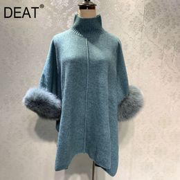 winter turtleneck full sleeves fur patchwork batwing styles pullover loose wide knitting sweater WO62301M 210421