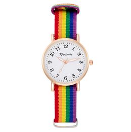 Hours Luxury dress Watch women Men Quartz Clock Rainbow Nylon Band Ladies luminous Pointer Casual Gold WristWatch