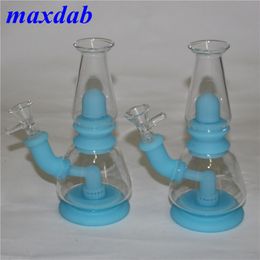 Glow in the dark Silicon Bong Dab Rigs hookah with quartz banger tobacco bowl silicone water pipe mini glass beaker bongs
