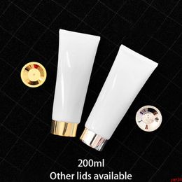 Empty 200g White Squeeze Bottle Cosmetic Container 200ml Face Lotion Hand Cream Packaging Plastic Refillable Tube Free Shippinggood qtys