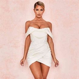 Bandage Party Dress Women Elegant Celebrity Club Vestidos Summer Autumn Strapless Midi Bodycon 210515