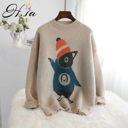 H.SA Winter oversized Sweater and Jumpers Oneck Cute Cartoon Bear Knitted Jumpers Loose Style Pull Femme Hiver Korean Pullover 210716