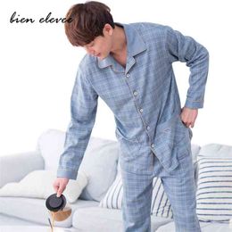 Men Sleepwear Pyjamas Set for Men Casual Home Clothe Autumn Winter Nightwear Suit Full Sleeve Long Pants Striped Pyjamas Set 210812