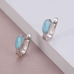 2021 Simple Fashion Geometric Round Charm 925 Sterling Silver Jewelry Gift Classic Natural Precious Larimar Earrings Women