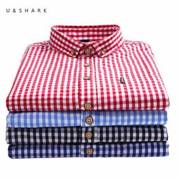 U&SHARK Small Plaid Shirt Summer Long Sleeve Shirts for Men Blouse Cotton Dress Shirts Fashion Korean Clothes Social Male 210603