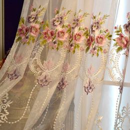 European Luxury Water-Soluble Embroidered Tulle Curtain Velvet Lace Yarn Curtain For Living Room Wedding Home Decoration Voile#4 210712