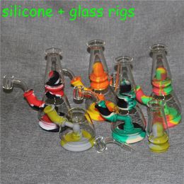 Silicone Water Bongs Hookah percolator Tube Smoking Accessories Removable Herb Grinder Straight Bong With Glass Bowl Quartz Banger