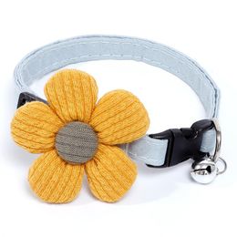 knit necklace Australia - Cat Collars & Leads Cotton Collar Knitted Flower Pet With Bells Kitten Cats Necklace Small Dog Adjustable