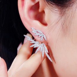 Chic Elegant 2 in 1 Famous Design Leaf Full Micro Paved Cubic Zirconia Earring for Ladies Fashion Jewellery CZ627 210714