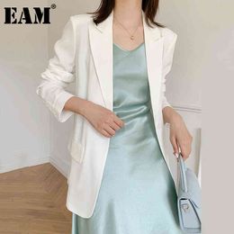 [EAM] Women White Casual Chiffon Blazer Lapel Long Sleeve Loose Fit Jacket Fashion Spring Autumn 1DD7021 21512