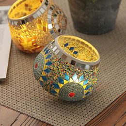 Candle Holders Creative Mosaic Rotating Top Glass Holder Romantic Birthday Gift Decoration Props