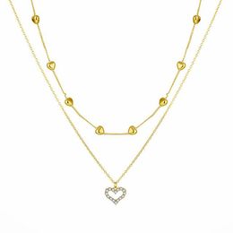 Fashion Double Layer Cubic Zirconia Heart Pendant Necklace Gold Colour Heart Clavicle Chain Choker Necklace Women Wedding Jewellery