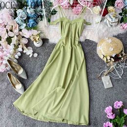 Solid Sexy Vestidos Off Shoulder High Waist Korean Beach Style Women Dress Summer A-line Dresses 15867 210415