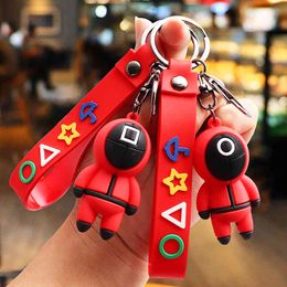 Cute cartoon squid game doll couple car bag pendant PVC soft rubber three-dimensional key ring key chain