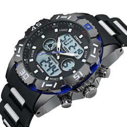Wristwatches Men's Watch Sports Silicone Digital Dual Display Waterproof Chronograph Sale