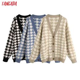women plaid pattern vintage jumper autumn winter oversized knitted cardigan coat BE634 210416