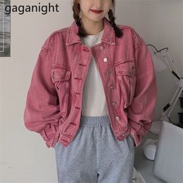 Jeans Jacket and Coats for Women Spring Solid Pink Casual Short Denim Jackets Korean Tops Lady Streetwear 210601