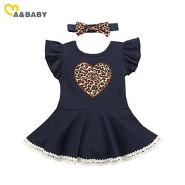 0-12M Valentine's Day born Toddler Infant Baby Girls Dress Ruffles Leopard Heart For Summer Clothing 210515
