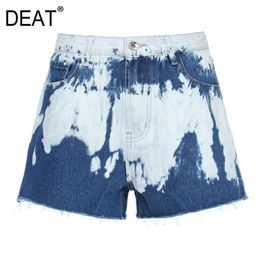 Tie Dye Colour Pattern Jeans High Waist Casual Shorts Straight Pants For Women 21 Spring And Summer GX873 210421