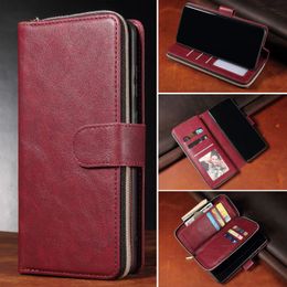 PU Leather Women Men Zipper Cases Magnetic 9 Credit Card Slots Money Pocket Flip Wrist Strap For Samsung S20 S21 FE A12 A22 5G A32 4G A42 A52 A72 A82 A11 A21 A31 A51 A71 A21S