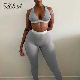 FSDA 2020 Ribber Women Set Summer Crop Top Sleeveless And Biker Pants Leggings Tracksuit Two Piece Set Sexy Casual Outfits Y0702