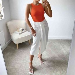 Woman White Lacing Irregular Skirt Spring Fashion High Waisted Pleated s Ladies Chic Solid Bow Beach 210621