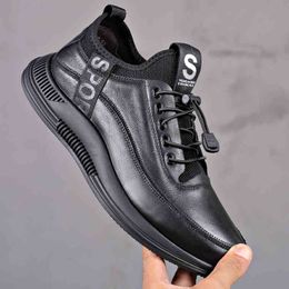 Shoes Misalwa Elevator Shoes for Men Casual Cow Leather Sneakers Black Designer Zapatos Elevadores Lofer Man Increased 0629