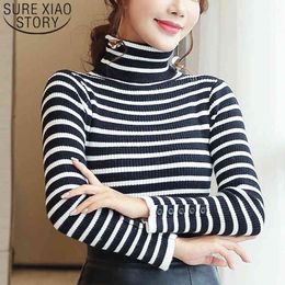 Womens Sweaters Winter Ladies Tops For Women Turtleneck Sweater Pullovers Computer Knitted Striped Korean 6354 90 210415
