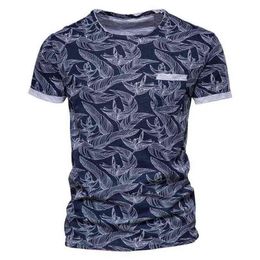 AIOPESON Leaf Printed T Shirt Men Pocket Casual High Quality 100% Cotton Clothing Summer Hawaii Style s 210714