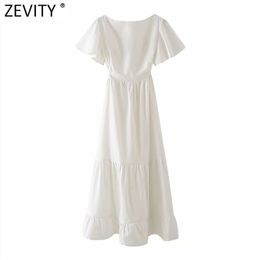 Women Fashion Solid Colour Pleat Elastic Backless Casual Midi Dress Female Chic Buttersly Sleeve Summer Vestido DS8220 210416