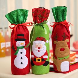 Christmas stockings Decorations 32*13cm Santa Claus Wine Bottle Cover Bags Decor Table bottles bag Party Supplies RH5720