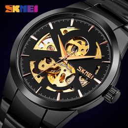 Skmei Automatic Men Watch Fashion Waterproof Mens Mechanical Wristwatches Hollow Dial Watches for Male Reloj Hombre 9243 Q0524