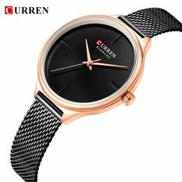 CURREN Women Fashion Slim Watch Casual Fashion Stainless Steel Ladies Wristwatch Glassy Waterproof Gold Luxury Female clock 210517