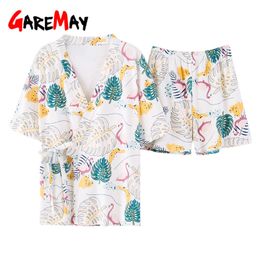 Women's Pajamas With Shorts Home Wear Short Sleeve Summer Cotton Night Ladies For Women Suit 210428