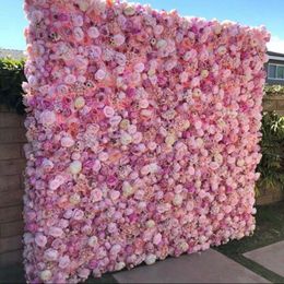 3D Artificial FlowerWall Panels Pink Peony Ivory Hot Red Pink Rose Green plants Wedding Backdrop Runners Home Decor