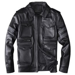 Motorcycle Leather jacket for man fashion coat with many pockets casual tops windbreaker outerwear plus size s-4xl black