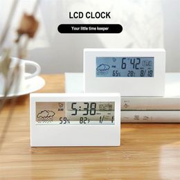 Other Clocks & Accessories LCD Digital Desk Alarm Clock Electric White Showing Calendar And Temperature Humidity Office Household Appliances