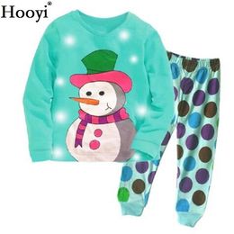 Turquoise Blue Baby Girls Pajamas Clothes Suits Christmas Gift For Children Clothing Sets Cotton Pijamas Snowman Sleepwear Dot 210413