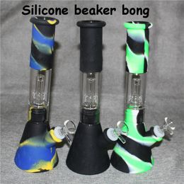 Silicone Bongs hookah Colourful glass water pipe oil smoking Dab Rigs Removable Straight With 14mm Glas Bowl