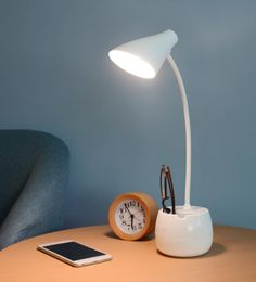 Desk Lamp LED 3 Levels Brightness Rechargeable Table Phone Holder Base College Dorm Reading For Study Lamps