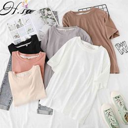 Summer Women Clothing T-shirts Harajuku Kpop Female Vintage Tshirt Solid Short Sleeve Tops Tees Fashion Casual T Shirts 210430