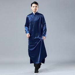 Four Colour Chinese vintage Satin Long Shirt Men's 2021 Tang style cross talk suit mandarin robe