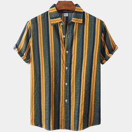 Striped Shirts Men Short Sleeve Print Casual Mens Aloha Shirt Beach Holiday Hawaiian Camisas Summer Brand Cosy Oversize Camisa 210524