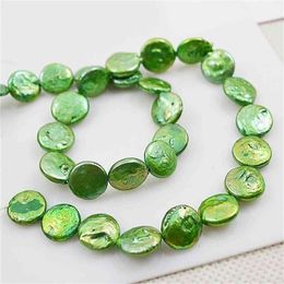 Super design sense of handmade Jewellery Green Colour 11-12mm Coin Freshwater Pearl Loose Beads DIY Fashion Jewellery For Women Gift